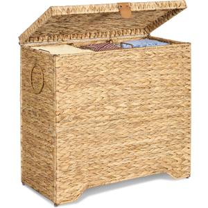 130L Wicker Laundry Hamper, 3-Section Laundry Basket with Lid