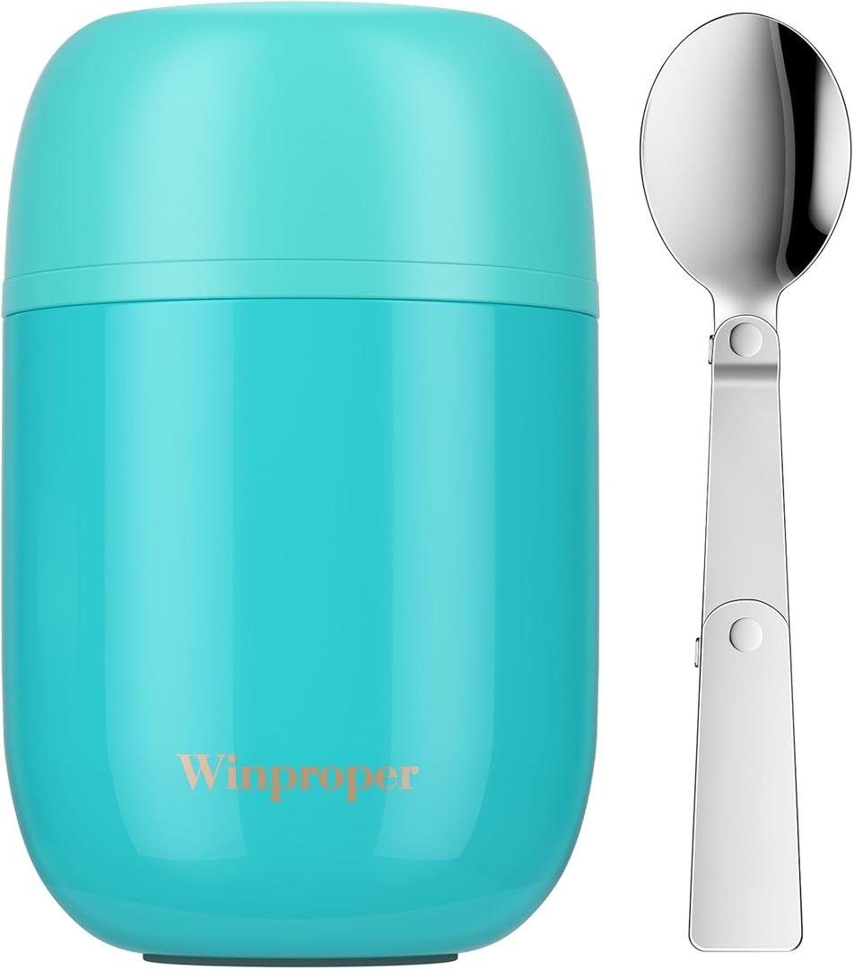 16OZ Food Container for Hot Food, Airtight Insulated Food Jar for Adult & Kids, Stainless Steel Vacuum Lunch Container, Kids Lunch Cup with Spoon, School, Office, Picnic, Outdoor, Blue (Blue)