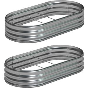 Foxlang 8x4x1ft(2 Pack) Galvanized Oval Raised Garden Bed,Outdoor Planter Box Metal Patio Kit Planting Bed for Vegetables Flowers Herb,Silver