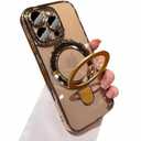 Magnetic for iPhone 16 Pro Case Compatible with Magsafe Stand Camera Protector Plating Clear Soft Rubber Protective Phone Case (Desert Gold)