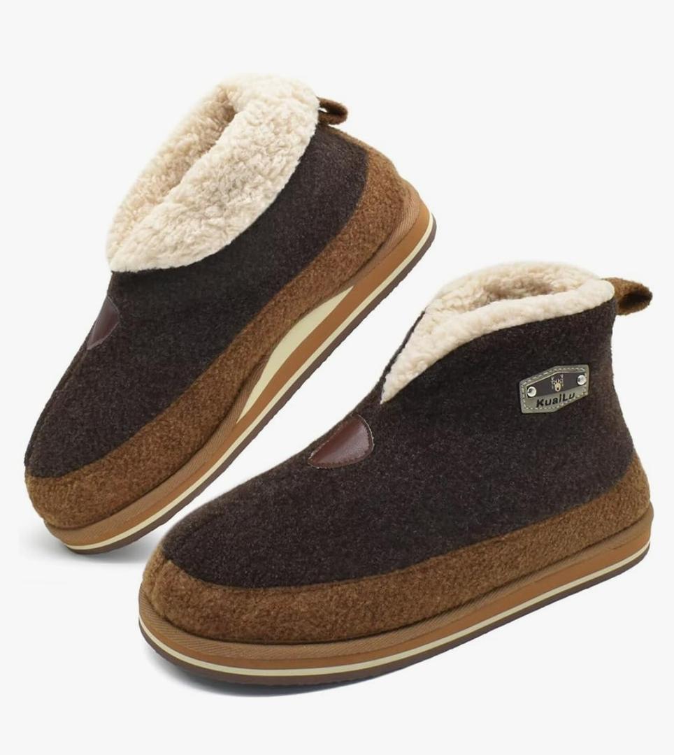 KuaiLu Mens House Slippers Booties Cozy Memory Foam Boots Warm Plush Lining Winter Felt Home Bedroom Slipper Socks Indoor Outdoor Non-Slip Shoes, Size: 7