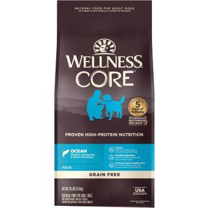 Wellness CORE Grain-Free High-Protein Dry Dog Food, Natural Ingredients, Made in USA with Real Meat, All Breeds, For Adult Dogs (Ocean Whitefish, Herring & Salmon, 26-Pound Bag)