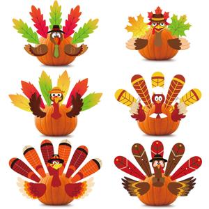 Outus 202 Pieces Thanksgiving Pumpkin Turkey Making Kit Large Thanksgiving Make A Turkey Craft Turkey Pumpkin Decoration Turkey Decor Kit for Kids DIY Autumn Fall Thanksgiving Harvest Home Decor