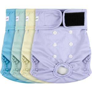 4 Pack Reusable Female Dog Diaper, Highly Absorbent Doggie Diapers for Female Dogs, Dog Diaper Medium, Yellow