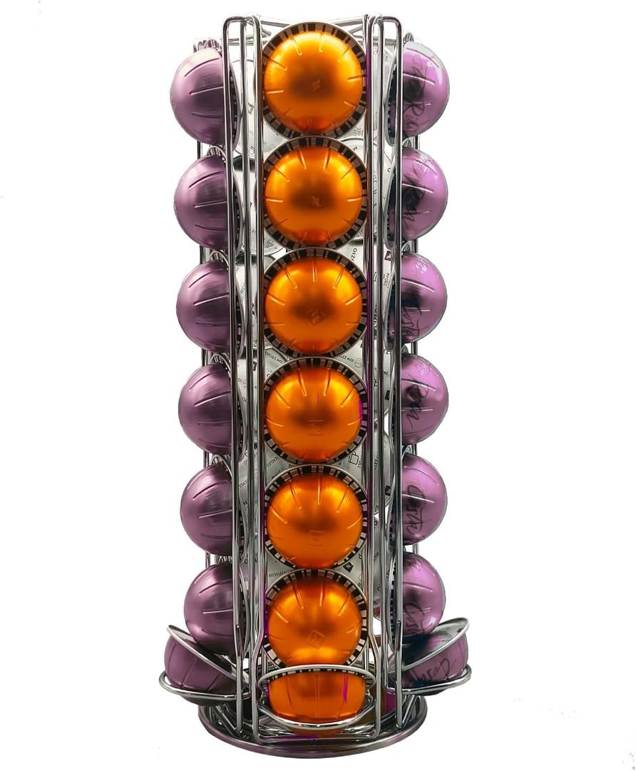 Miuly Coffee Capsule Holder For Nespresso Vertuoline, Coffee Capsule Stands Rotating Pod Rack holds 35 Nespresso Vertuo Pods, Silver