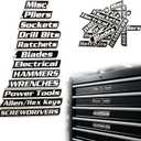 Magnetic Tool Box Labels, 12-Pack Magnetic Toolbox Label, 3D Printed Tool Box Labels Magnet Set for Garage Organization, Reusable Tags for Steel Toolboxes, Carts, Drawers & Cabinets Black