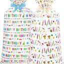 Teling 2 Pcs 70"x 40" Extra Large Jumbo Gift Bag for Wrapping Giant Gifts,Big Plastic Present Bag with 2 Rolls Ribbons for Birthday Party (Novelty Style)