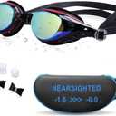 Nearsighted Swim Goggles, Shortsighted Swimming Goggles (-4, Mirrored Coating Black 19)