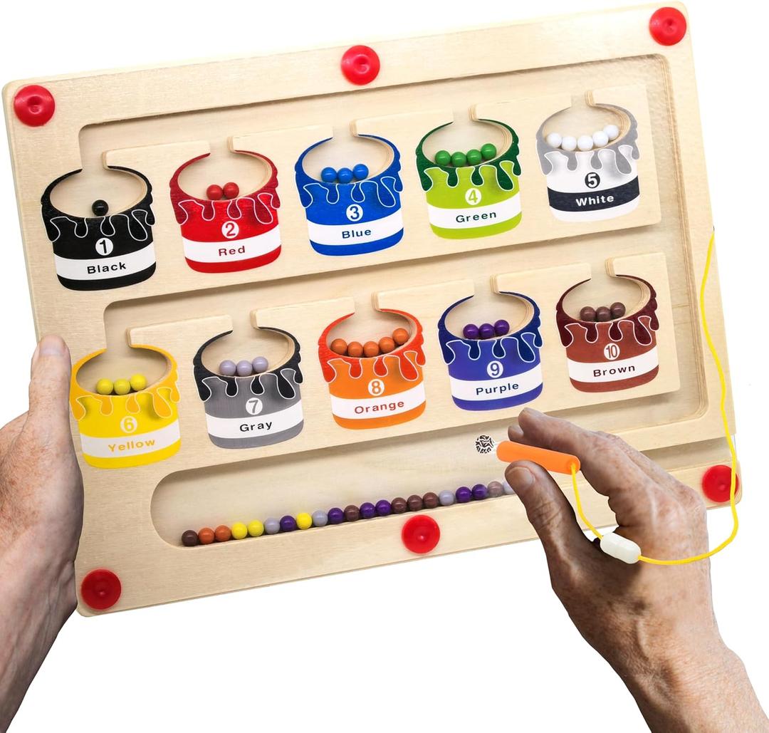 Memory Care Dementia Activities for Seniors, Dexterity Game for Seniors with Parkinsons, Magnetic Color & Number Matching Alzheimers Products for Elderly, Fidget Sensory Cognitive Gift Maze Board (Double 55 Dots)