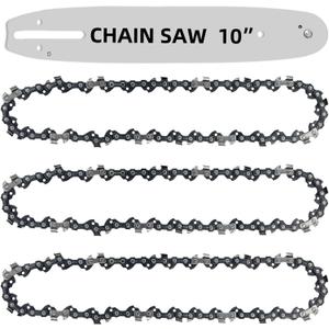[4 Pieces] 10 Inch Chainsaw Chain with Replacement Guide Bar S40 3/8" LP Pitch .050" Gauge 40 Drive Links, 10" Chains Fit For Remington, Sunjoe, Greenwork, Echo, Craftsman and more (3Chains 1Bar)