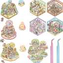 3D Scene Stickers, 8 Sets Multi Themed Cartoon DIY Handcraft 3D House Stickers Therapy for Adult, Cute Cartoon Animal Sticker for Adult Relief Stress Pass The Time