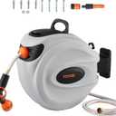 VEVOR Retractable Hose Reel, 65 ft x 5/8 inch, 180 Swivel Bracket Wall-Mounted, Garden Water Hose Reel with 9-Pattern Nozzle, Automatic Rewind, Lock at Any Length, and Slow Return System