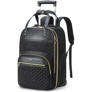 Rolling Backpack with Wheels, Large Carry On Flight Approved, 17 Inch Wheeled Laptop Backpack for Travel Work Business Overnight Roller Bag, Black