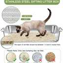 Stainless Steel Sifting Litter Box for Clumping Litter, Large Metal Sifter Litter Pan with Handle, Including Cat Litter Bag, Non-Stick, Odor Control, Easy Cleaning, (19.7" Lx13.8 Wx5.9 H)