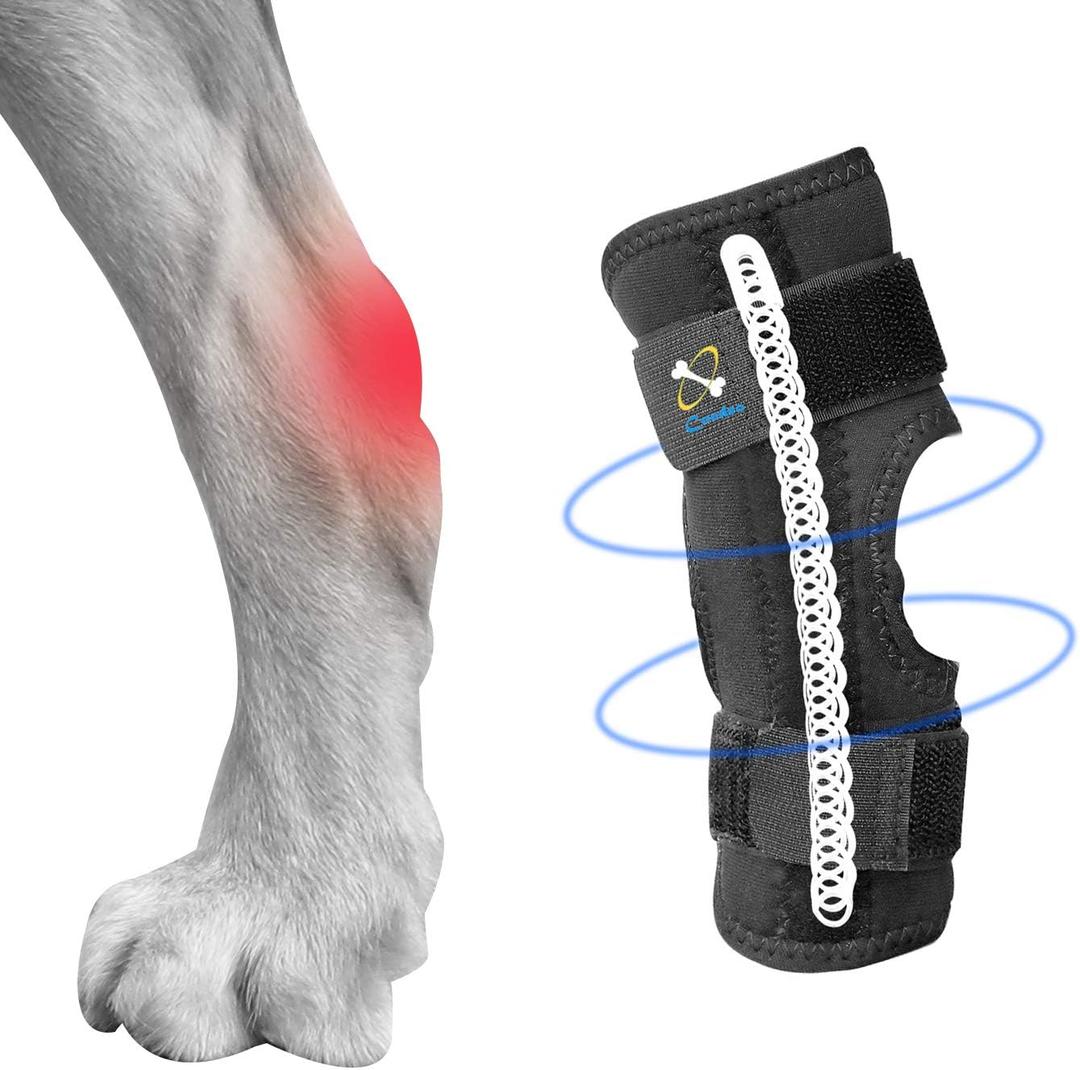 Coodeo Powerful Dog Canine Rear Leg Hock Joint Brace with Metal Spring Strips, Strengthen Support Dog Back Leg Compression Wrap, Help Dogs with Injuries, Sprains, Arthritis, Rheumatism Walk (S, Black)