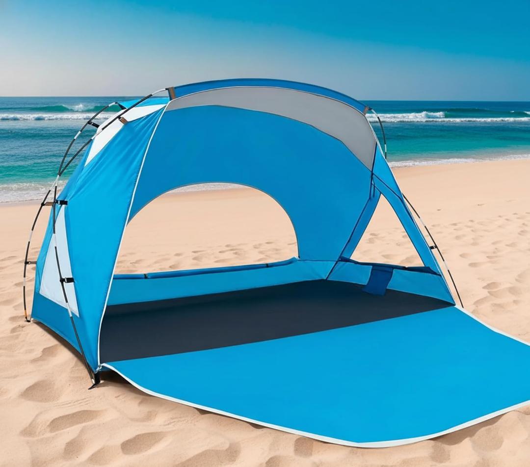 Beach Tent, Portable Sun Shelter for 3 People with UPF 50+ UV Protection, Easy Setup Waterproof Beach Shade Canopy Cabana for Family Outdoor and Picnics, Fishing with Carrying Bag (Blue), Standard 3-Person