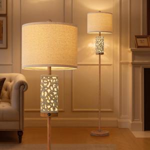 OYEARS 65" Floor Lamp with Night Light,Farmhouse Floor Lampfor Bedroom,Tall Floor Lamp for Living Room,Vintage Standing Lamp with Linen Shade,Boho Reading Lamp for Home Decor (Brown,Bulbs Included)
