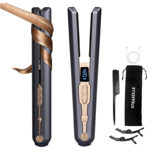 2-in-1 Cordless Hair Straightener and Curler, Adjustable 350°F-420°F, 20s Heat-Up/LED Display/10000mAh Battery,Cordless Flat Iron Travel Safe Ceramic Plates for Fine to Thick Hair