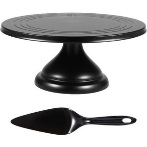 12 Inch Cake Stand, Round Cake Holder with Spatula, Cakes Plate with Detachable Base, Dessert Table Display Set, Cupcake Decorating for Birthday Parties, Weddings, Baking (2 Pack)(Black)