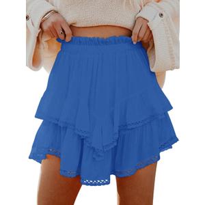 Flowy Shorts for Women Casual Boho Ruffle Tiered Skorts High Waist Mini Skirts Golf Tennis Crochet Shorts (XX-Large, Royal Blue)