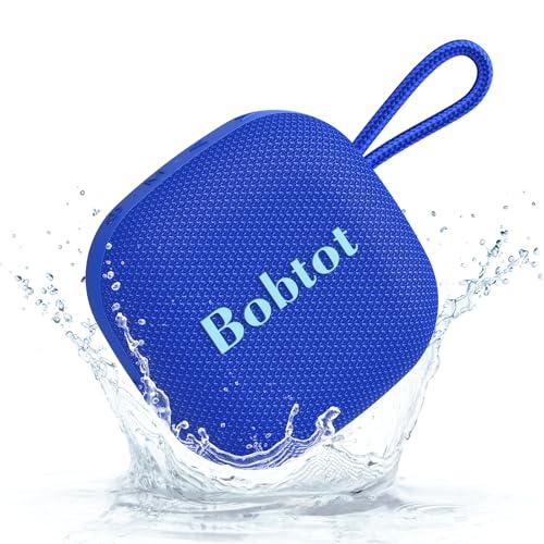 Bobtot Portable Wireless Bluetooth Speakers - IPX7 Waterproof Small Shower Speaker with 16 Hours Playtime, Loud Stereo Sound, Built-in Mic, TWS, Mini Size with Carry Lanyard for Outdoor, Blue