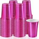 100 Count Metallic Pink Plastic Cups - 16 oz Disposable Plastic Party Cups for Easy Cleanup and Large Gatherings, Assorted Colors Cups for Birthdays, Parties, Christmas and Everyday