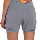 Ksmien Women's 2 in 1 Running Shorts - Lightweight Athletic Workout Gym Yoga Shorts Liner with Phone Pockets, X-Large, Light Grey