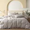 JIYUAN 100% Washed Cotton Duvet Cover Set 3 PCS Oversized Queen, 1 Duvet Cover 98"x98" (Comforter Not Included) and 2 Pillowcases,Linen Feel Bedding Set Comfy and Breathable, Heathered Cream Grey