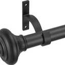 Kemmie 1" Window Treatment Curtain Rod with Decorative Pattern Urn Finials, Adjustable Length 36-72", Black