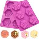 Sakolla 2 Pack Honeycomb Silicone Soap Molds, 6 Cavity Hexagon Bee Silicone Molds for Soap, Lotion Bars, Wax Melts, Beeswax (Purple)