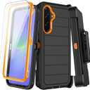 for Samsung Galaxy A36 5G Case with Belt Clip Holster,2X Screen Protectors & Kickstand,Heavy Duty Shockproof Drop Protection Bumper Military Grade Full Body Rugged Durable Phone Cover (Black Orange)