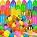 200 PCS Easter EggsPlastic 3" Bright Colorful Eggs with Golden Eggs, Easter Egg Fillers for Easter Egg Hunt, Candy Filling, Party Decorations and Kids Gifts