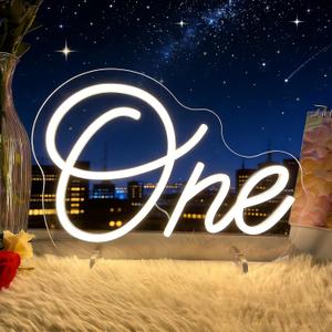 One Neon Sign for First Birthday LED Signs Warm White One Year Old Birthday Table Number Neon Lights Lamp for Home Birthday Party Decor Bedroom Decorations Christmas Gift 30cm*21cm