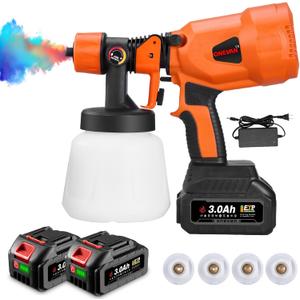 Cordless Paint Sprayer with 21V 2 x 3.0Ah Batteries, 1200ML Spray Paint with 4 Nozzles, Electric Paint Sprayer for House Painting, Paint Sprayers for Home Interior, Fence, Cabinets