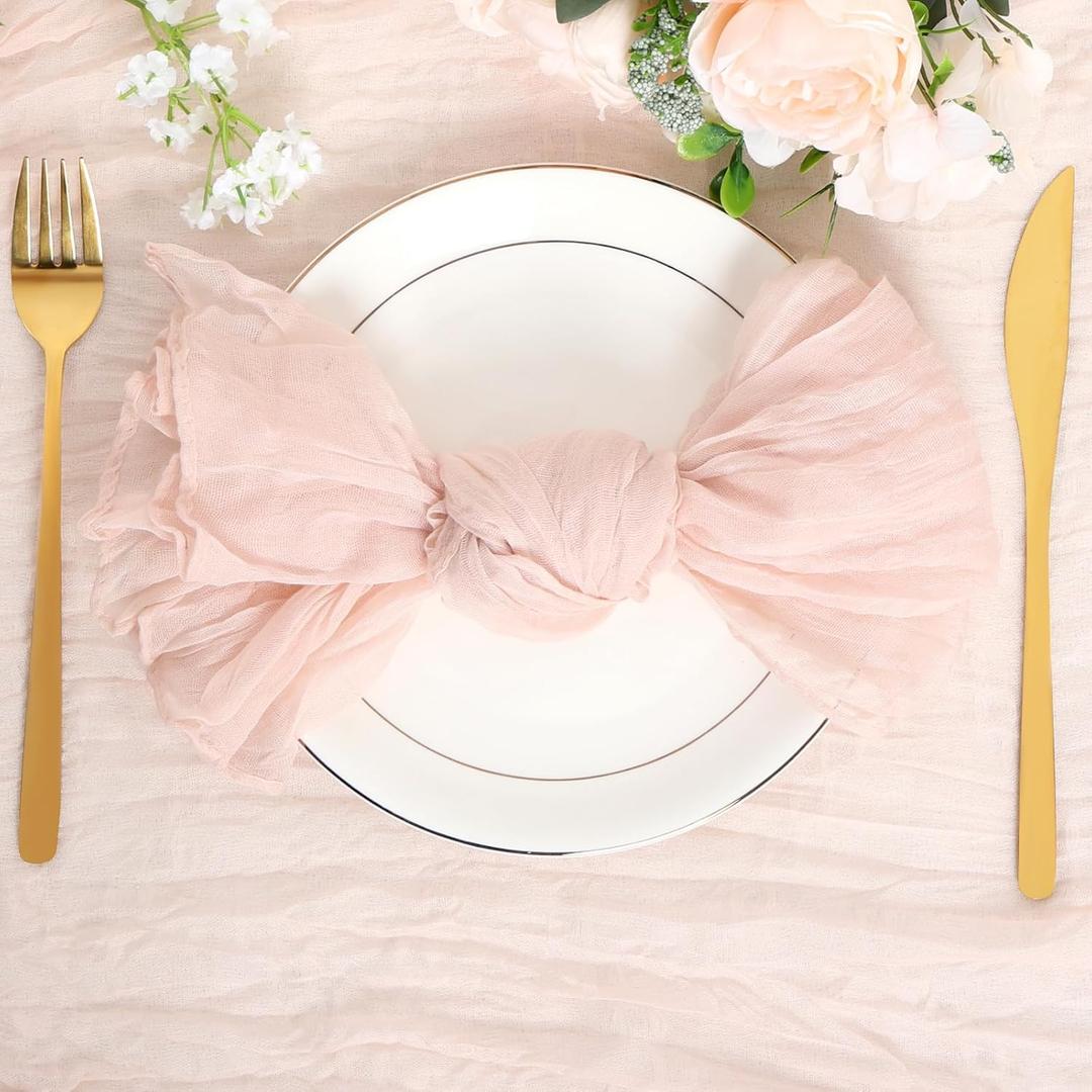 Nydotd 6pcs Cheesecloth Napkins 20 x 20 Inch Boho Dinner Napkins Wrinkled Rustic Linen Table Decorative Cloth Napkins for Wedding Party Baby Shower Family Everyday Use Easter (Dusty Pink)
