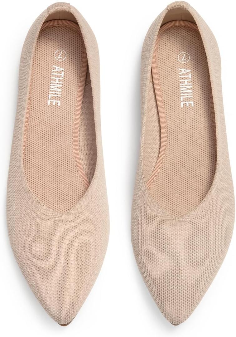 ATHMILE Pointed Toe Flats for Women Dressy Work Shoes Business Casul Knit Ballet Flats Slip on Office Ladies Comfortable Dress, Size 8