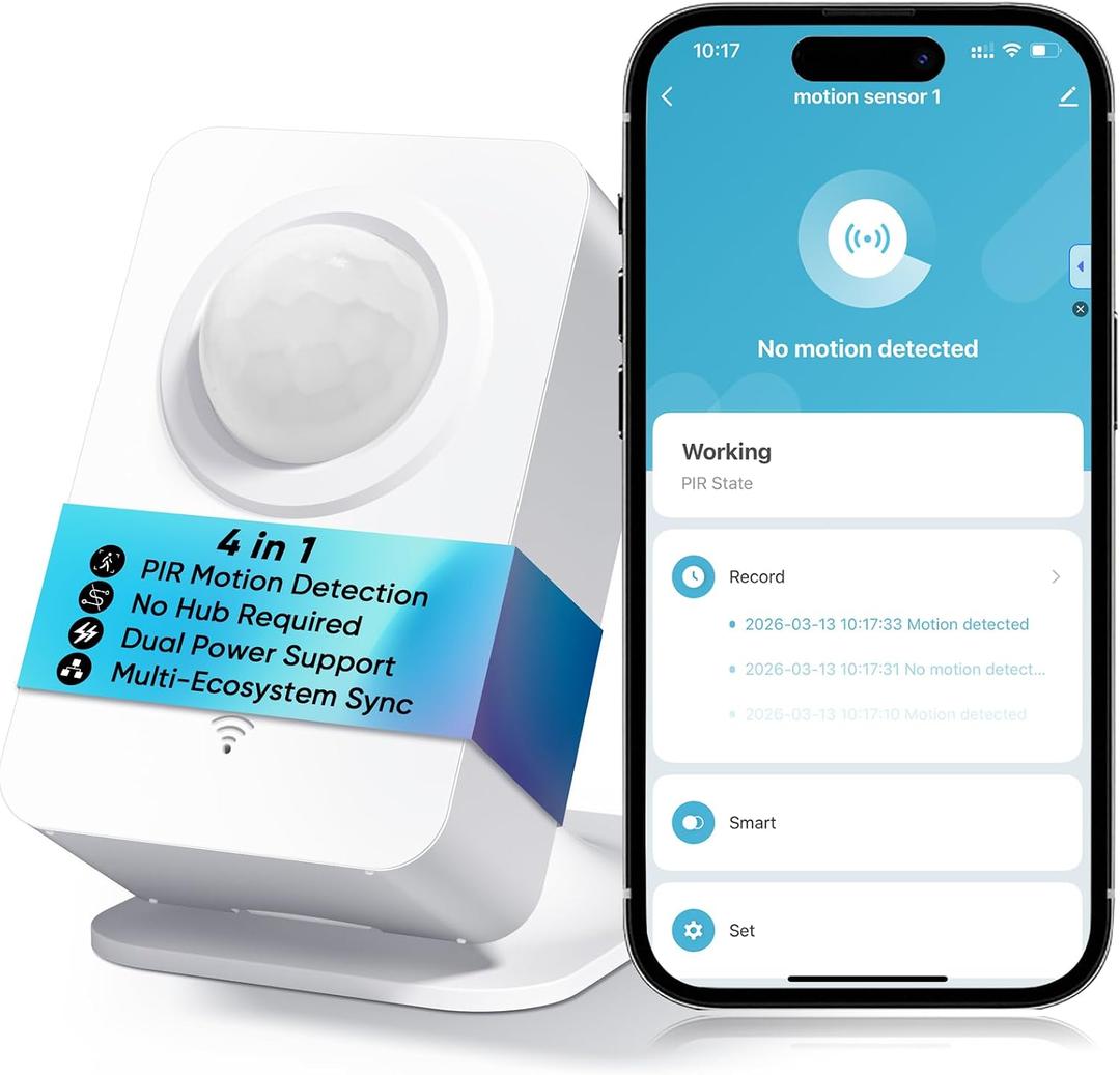 WiFi Motion Sensor, Smart PIR Motion Detector with Real-Time App Alerts, 128 Wide Angle & 8m Range, No Hub Required, Works with Smart Life/Tuya, Battery or USB Powered for Home Security Automation