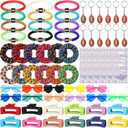 XunYee 72 Pcs Teen Girls Party Favors Sets Bulk for Women Include Heart Sunglasses Scrunchies Hair Clips Bracelets Keychain Laser Bags for Preppy Stuff Gifts(Multicolors)