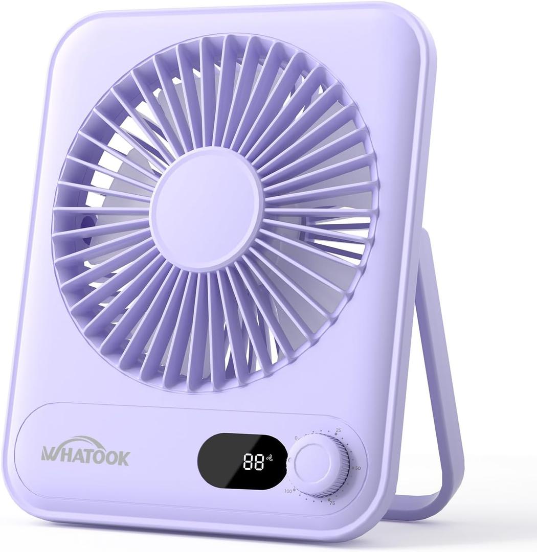 Small Desk Fan Personal Fans: 2000mah 10 Hours Battery Office Quiet Mini Desktop Fan Portable Rechargeable Travel Essentials (Purple)