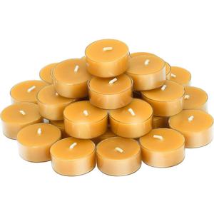 Natural Beeswax Tea Candles, DEYBBY Set of 30 Handmade Beeswax Candles, Clear Cup, Great for Home Decoration