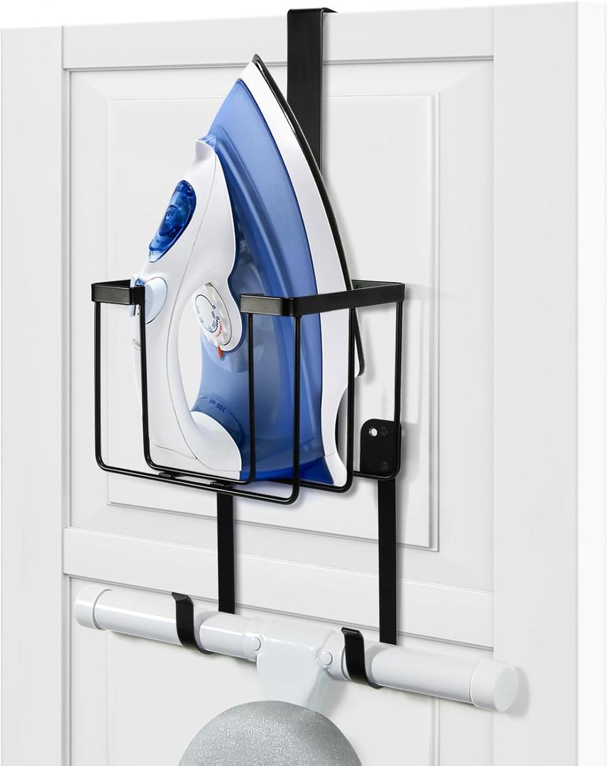 ORLESS Over The Door/Wall Mount Ironing Board Hanger, Laundry Room Iron and Ironing Caddy Board Storage Holder, Black ORLESS Over The Door/Wall Mount Ironing Board Hanger, Laundry Room Iron and Ironing Caddy Board Storage Holder, Black