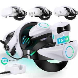 Head Strap for Meta Quest 3S/Quest 3 with Battery & Charging Dock, Double Adjustament Dials, Enhanced, Balanced, Extra Time for Oculus Quest 2 Head Strap