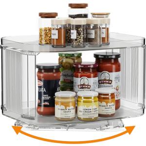Lazy Susan Organizer for Cabinet, Pantry, Countertop (2 Tier 14" x 10" Clear - 1 Pack, Rectangular)