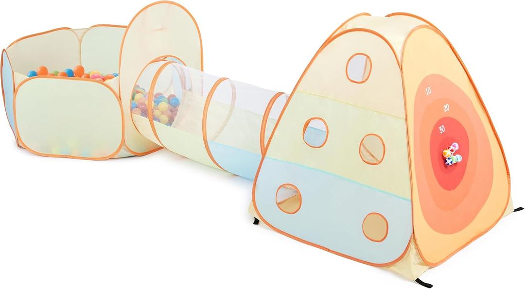 UTEX 3 in 1 Pop Up Play Tent with Tunnel, Ball Pit for Kids, Boys, Girls, Babies and Toddlers, Indoor/Outdoor Playhouse,Orange