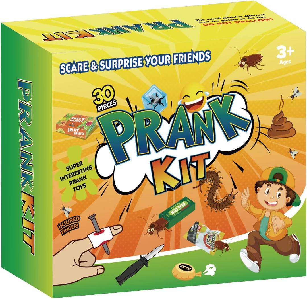 Prank Kit Funny Gag Gifts, Joke Box Ultimate Gift Set, Practical Jokes Perfect Party Favors 30 PCS Pranks for Kids Adults, April Fools Jokes Toys