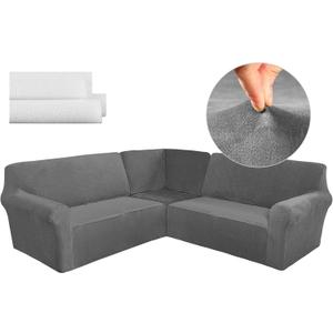 Breling 3 Pcs L Shaped Couch Covers for Sectional Corner Sofa Stretch 5 Seat Washable Corner Sofa Slipcover Sectional Couch Protector for Living Room(Dark Gray,Velvet)