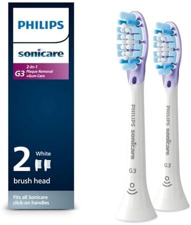 Philips Sonicare G3 2-in-1 Plaque Removal + Gum Care Brush Heads, Genuine Replacement Toothbrush Heads, White, 1 Pack, HX9052/65