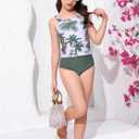 SOLY HUX Girl's Swimsuits Tropical Print Cutout Tankini Set 2 Piece Summer Bathing Suits (Green) 9Y