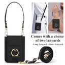 Phone Case for Samsung Galaxy Z Flip 6 5G 2024 Wallet Cover With Ring and Crossbody Wrist Strap Lanyard Credit Card Holder Slot Stand Cell leather Purse ZFlip6 Z6 G Flip6 Women Men Girls Black