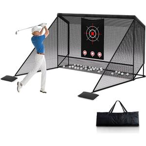 10x7ft Golf Hitting Practice Net with Dual Side Net Barriers & Durable Heavy Duty Steel Frame, Golf Nets Backyard Driving, Chipping & Swing Training for Indoor&Outdoor